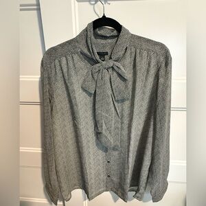 Ann Taylor Black & White Herringbone Tie-Neck Blouse